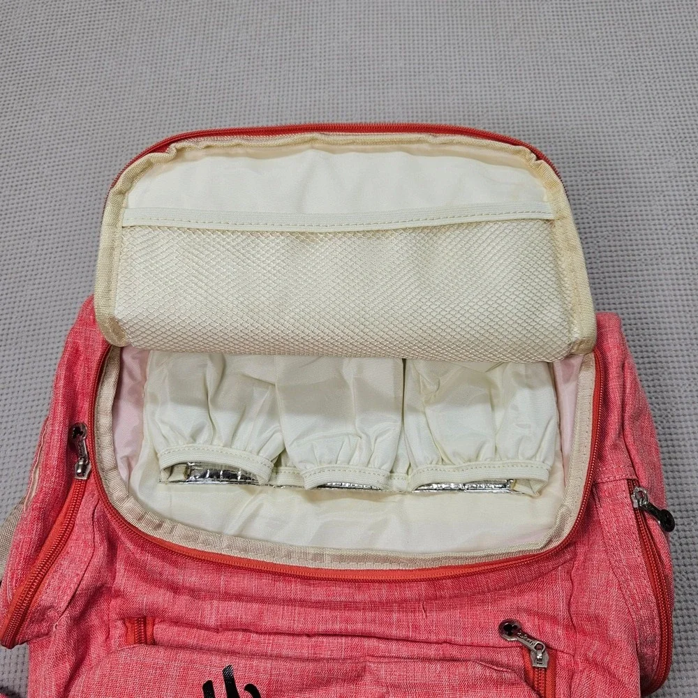 Disney Minnie Mouse Backpack Coral Pink Diaper Bag‎ Travel Organizer Insulated